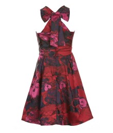 Gb Girls Red / Maroon Bow Back Floral Dress 